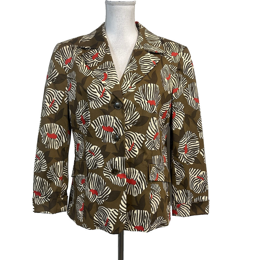Evan Picone Blazer Jacket size 16 Brown Coral Floral Stretch Career Church Suit